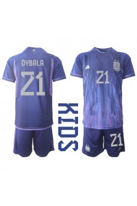 Argentina Paulo Dybala #21 Babyklær Borte Fotballdrakt til barn VM 2022 Korte ermer (+ Korte bukser)